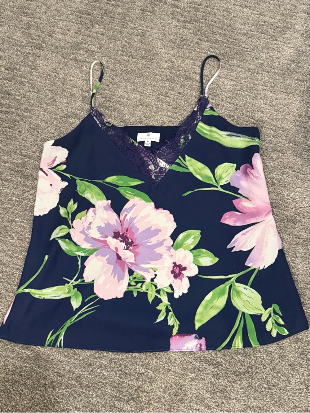 Socialite Navy Floral Lace-Trim Camisole